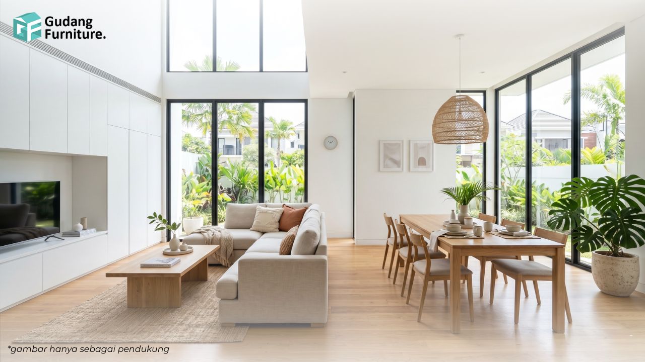 Interior rumah modern minimalis Indonesia dengan pencahayaan alami yang optimal Interior rumah modern minimalis Indonesia dengan pencahayaan alami yang optimal